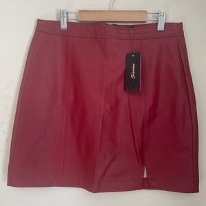 Shinestar Bold Red Faux Leather Skirt - L